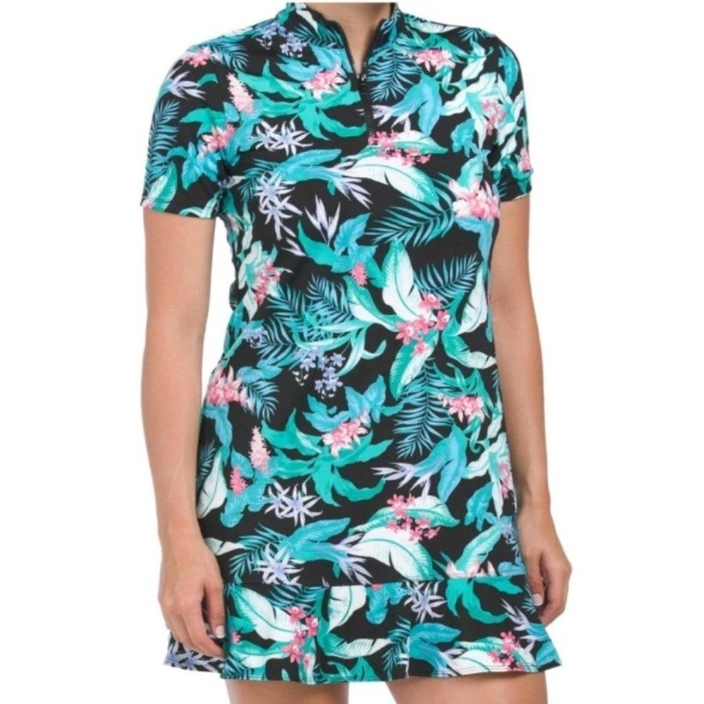 Tommy Bahama Golf Tropical Floral Mock Neck Zip Dress XL